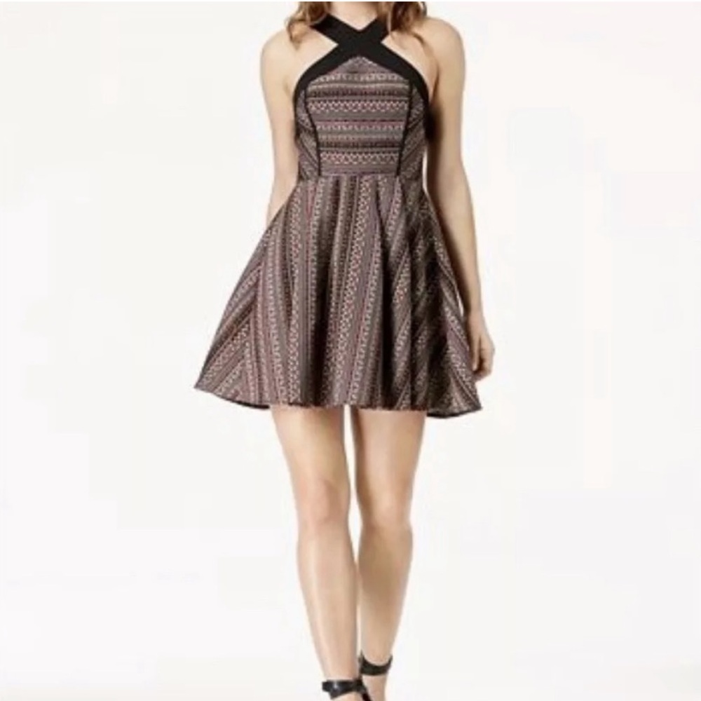 NEW BCBGENERATION Black Jacquard Fit & Flare Halter Dress